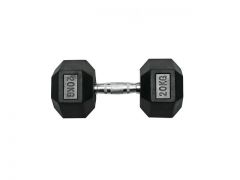 360GEARS - RUBBER HEX DUMBBELL - HATSZÖGLETŰ GUMÍROZOTT FEJŰ KÉZISÚLYZÓ - 20 KG