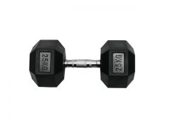 360GEARS - RUBBER HEX DUMBBELL - HATSZÖGLETŰ GUMÍROZOTT FEJŰ KÉZISÚLYZÓ - 25 KG