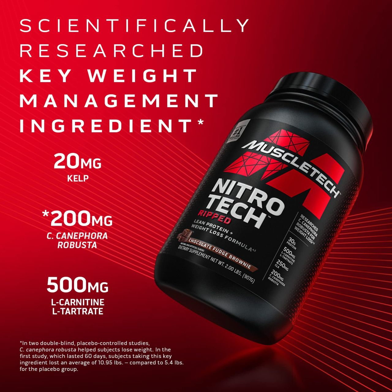 MUSCLETECH - NITRO TECH RIPPED - LEAN PROTEIN PLUS WEIGHT LOSS FORMULA - 2 LBS - 908 G