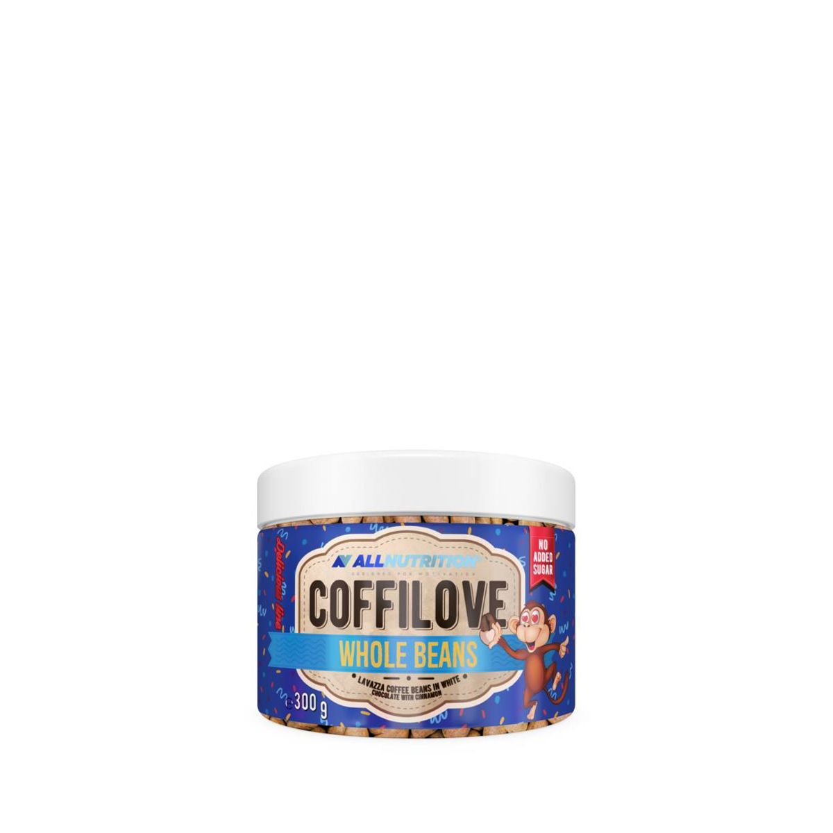 ALLNUTRITION - COFFILOVE WHOLE BEANS - ARABICA COFFEE BEANS IN WHITE CHOCOLATE WITCH CINNAMON - 300 G