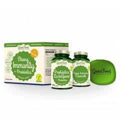 GREENFOOD NUTRITION - STRONG IMMUNITY & PROBIOTICS + PILLBOX - VEGÁN IMMUNERŐSÍTŐ CSOMAG KVERCETINNEL, BÉTA-GLÜKÁNNAL ÉS PROBIOTIKUMOKKAL