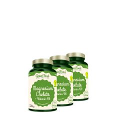 GREENFOOD NUTRITION - MAGNESIUM CHELATE - MAGAS BIOHASZNOSULÁSÚ KELÁTKÖTÉSŰ MAGNÉZIUM B6-VITAMINNAL - 3x90 KAPSZULA