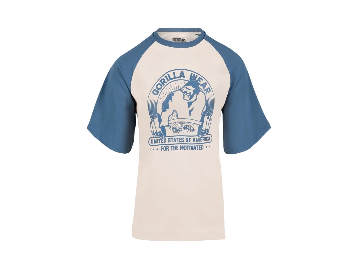 GORILLA WEAR - LOGAN OVERSIZED T-SHIRT - BEIGE/BLUE - FÉRFI PÓLÓ - BÉZS/KÉK GORILLA WEAR - LOGAN OVERSIZED T-SHIRT - BEIGE/BLUE - FÉRFI PÓLÓ - BÉZS/KÉK