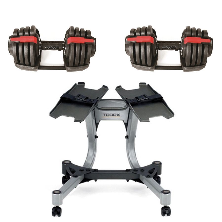 TOORX FITNESS - SELECTOR DUMBBELL PAIR WITH ROLLING STATION - ÁLLÍTHATÓ KÉZISÚLYZÓ PÁRBAN GURULÓ ÁLLVÁNNYAL