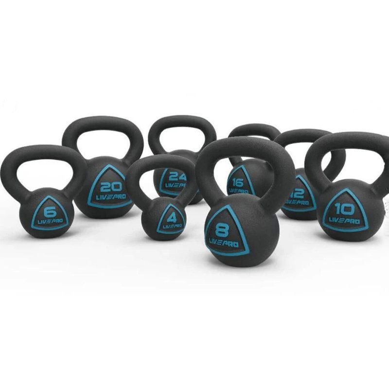 LIVEPRO - SOLID CAST IRON KETTLEBELL - "FITNESS XL"  32 DB-OS SOROZAT 4-TŐL 32 KG-IG