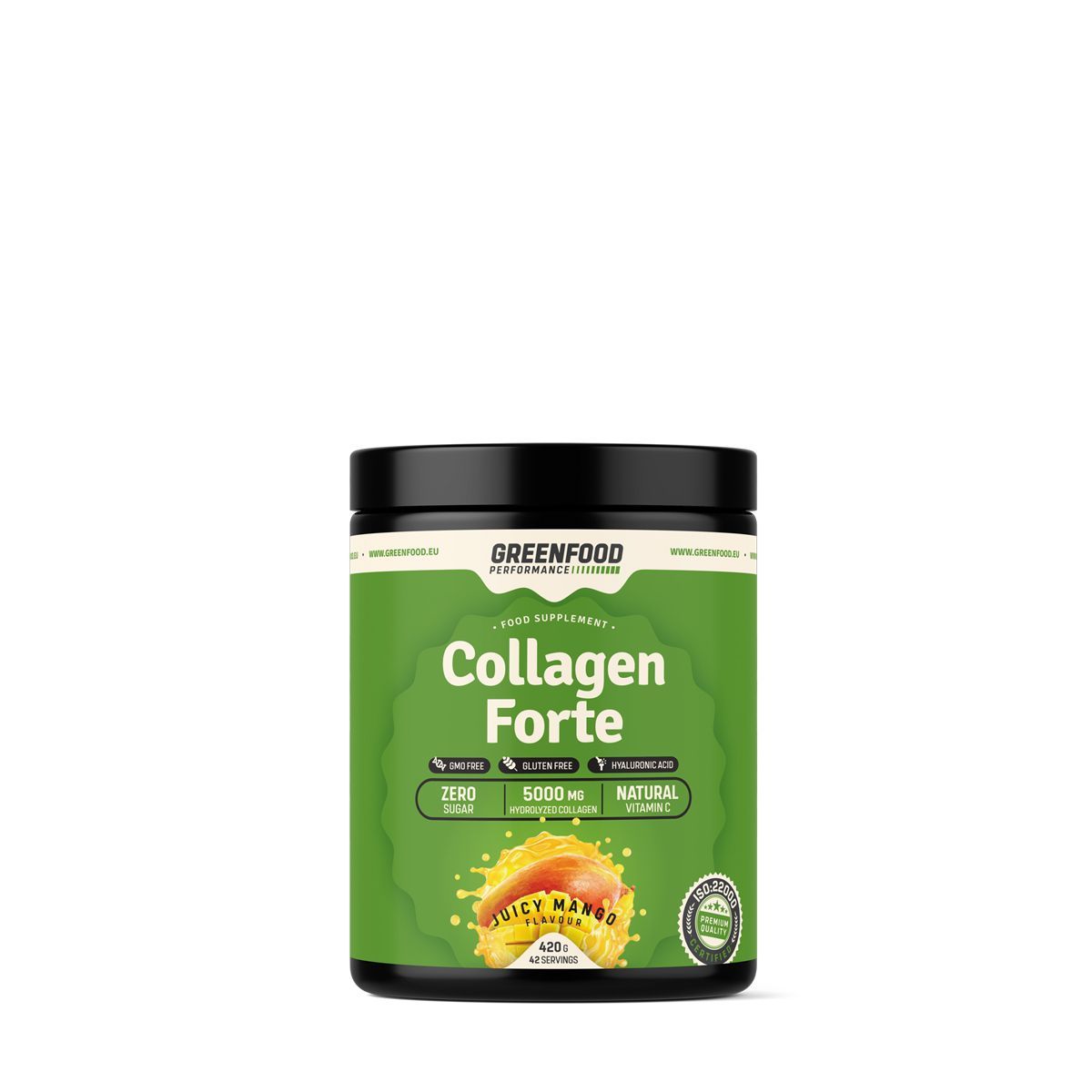 GREENFOOD PERFORMANCE - COLLAGEN FORTE - HIDROLIZÁLT KOLLAGÉN ITALPOR C-VITAMINNAL ÉS HIALURONSAVVAL - 420 G, MANDARIN, EXP.2024.09.29.