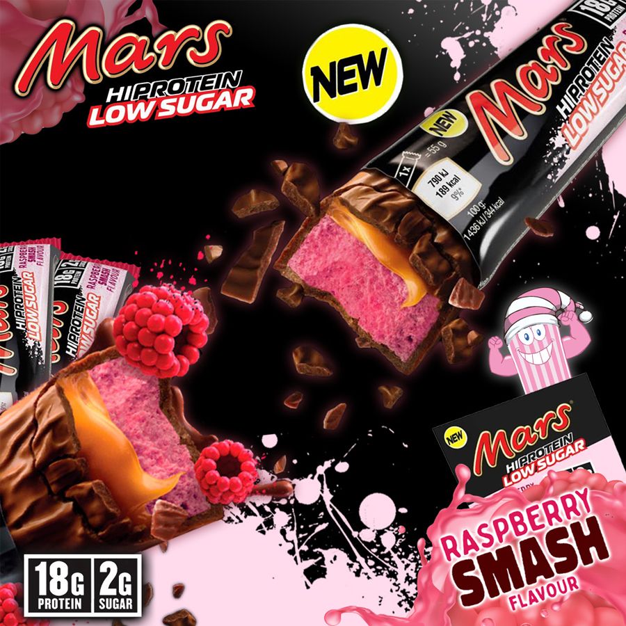 MARS - HI PROTEIN LOW SUGAR BAR - RASPBERRY SMASH - 12 x 55 G