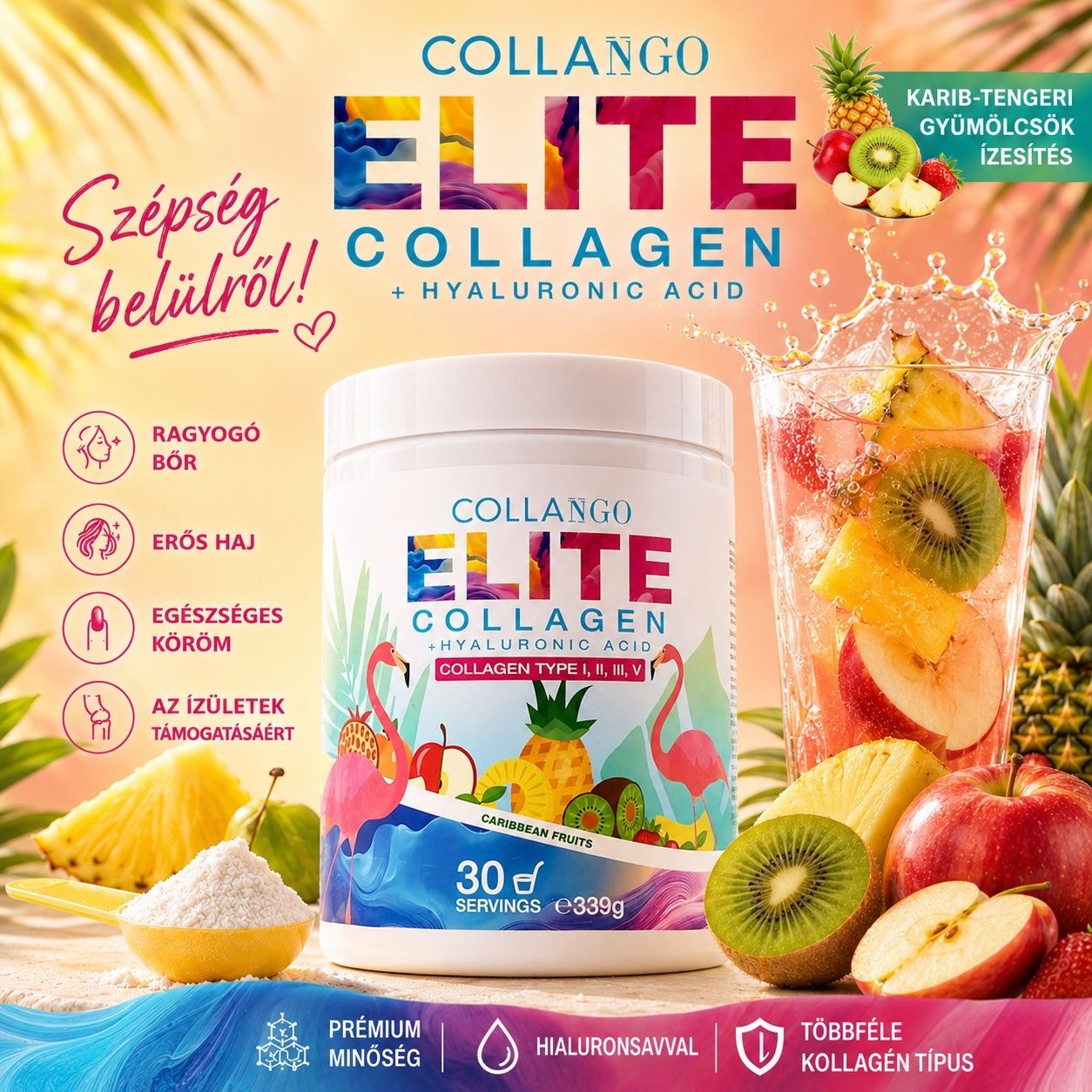 COLLANGO - ELITE COLLAGEN + HYALURONIC ACID - COLLAGEN TYPE I, II, III, V - 339 G
