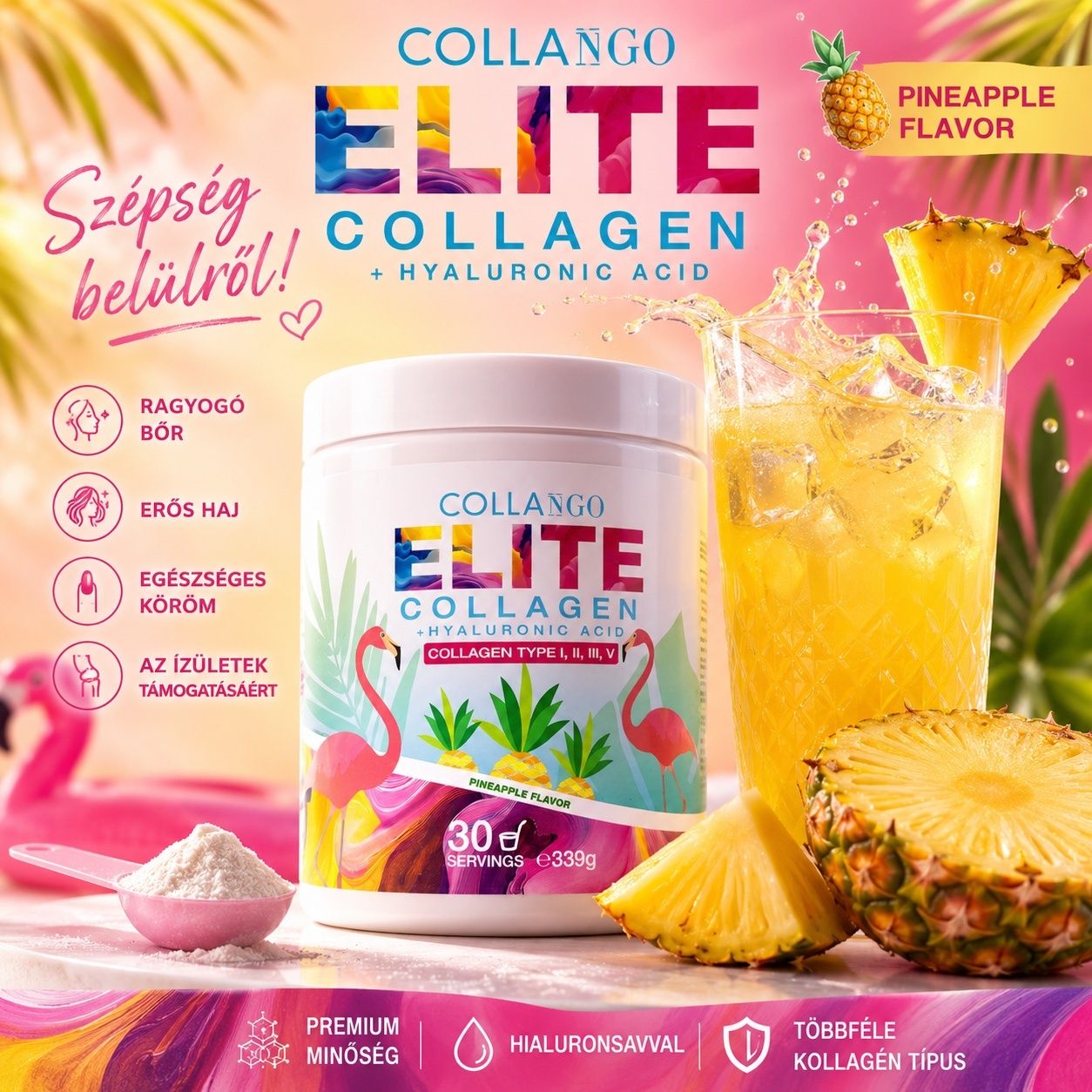 COLLANGO - ELITE COLLAGEN + HYALURONIC ACID - COLLAGEN TYPE I, II, III, V - 339 G