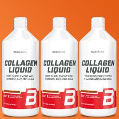 BIOTECH USA - COLLAGEN LIQUID - KOLLAGÉNTARTALMÚ ÍZESÍTETT ÉTRENDKIEGÉSZÍTŐ ITAL - 3 X 1000 ML - TRÓPUSI GYÜMÖLCS ÍZŰ