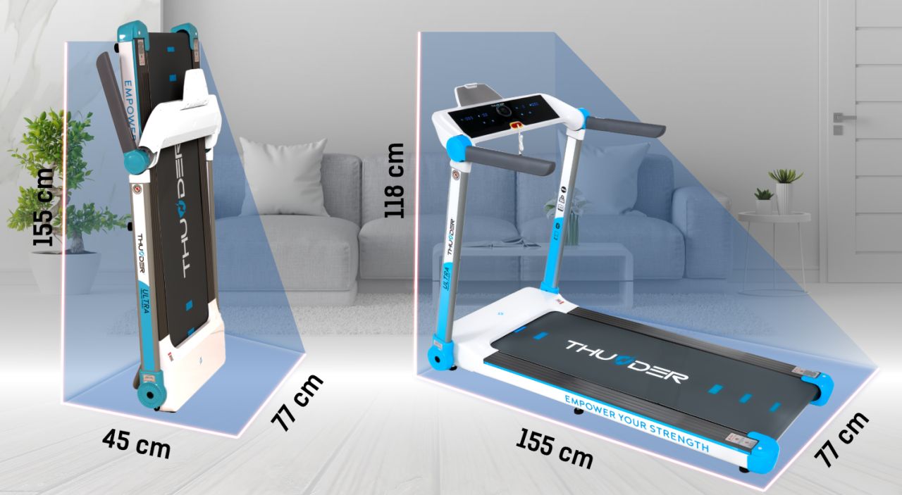 THUNDER - ULTRA - ÖSSZECSUKHATÓ FUTÓPAD 16 KM/H VÉGSEBESSÉGGEL, 160 KG TESTSÚLYIG, FEHÉR SZÍN