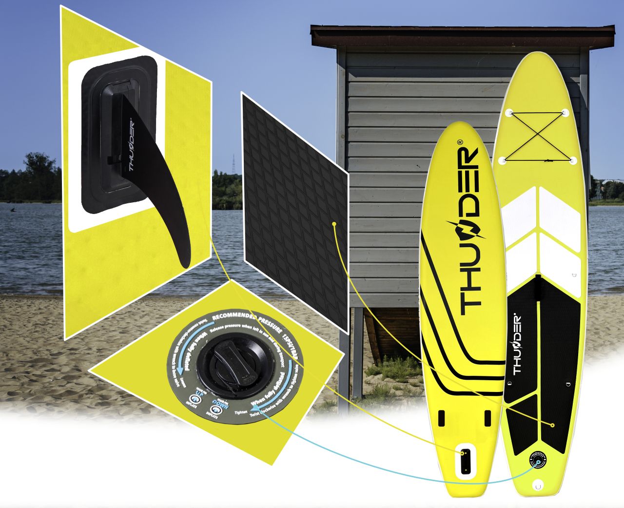 THUNDER OUTDOOR - COAST YELLOW SUP BOARD - SUP DESZKA KIEGÉSZÍTŐKKEL - 320 X 76 X 15 CM