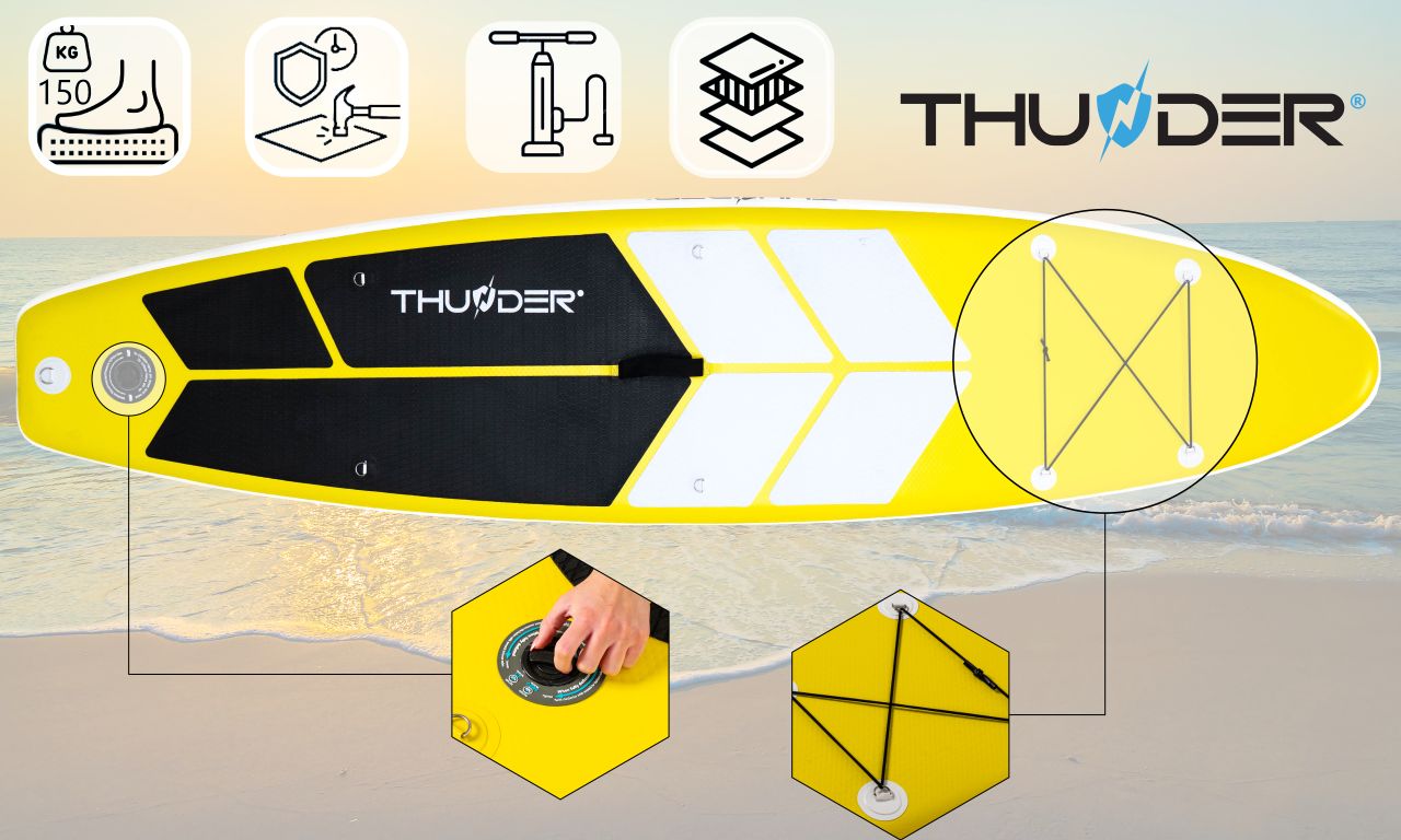 THUNDER OUTDOOR - COAST YELLOW SUP BOARD - SUP DESZKA KIEGÉSZÍTŐKKEL - 320 X 76 X 15 CM