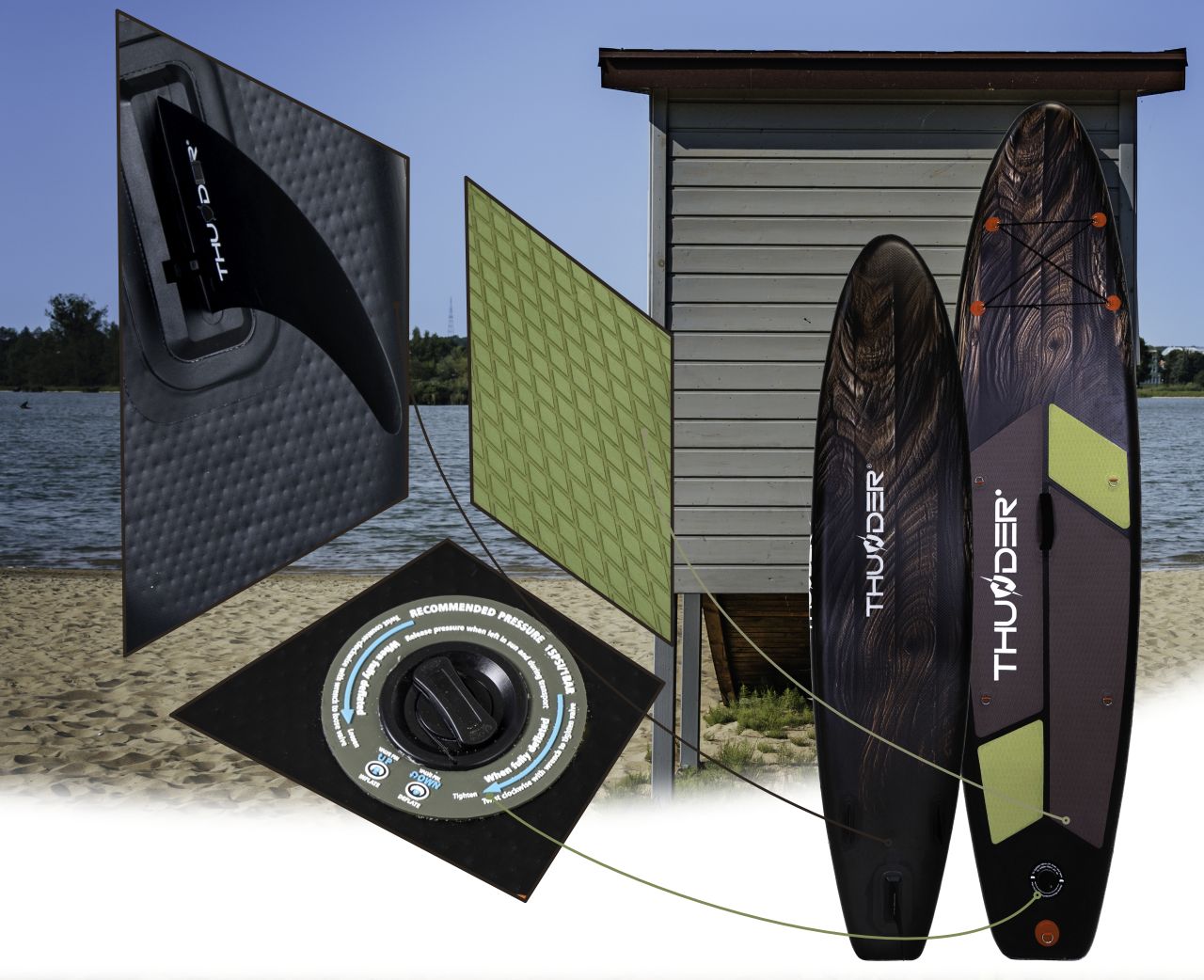 THUNDER OUTDOOR - WOOD SUP BOARD - SUP DESZKA KIEGÉSZÍTŐKKEL - 320 X 76 X 15 CM, BEMUTATÓTERMI DARAB