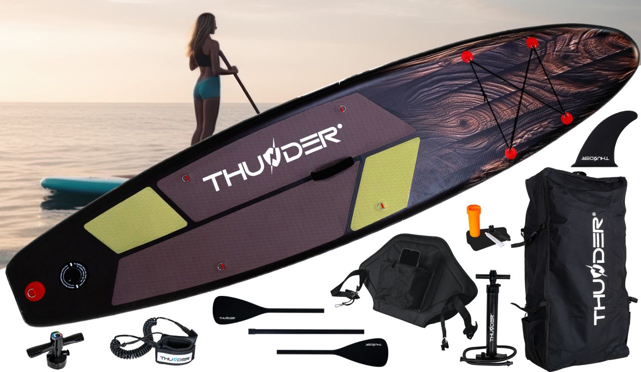 THUNDER OUTDOOR - WOOD SUP BOARD - SUP DESZKA KIEGÉSZÍTŐKKEL - 320 X 76 X 15 CM, BEMUTATÓTERMI DARAB