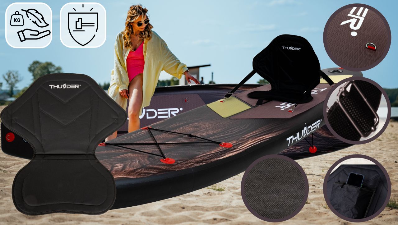 THUNDER OUTDOOR - WOOD SUP BOARD - SUP DESZKA KIEGÉSZÍTŐKKEL - 320 X 76 X 15 CM, BEMUTATÓTERMI DARAB