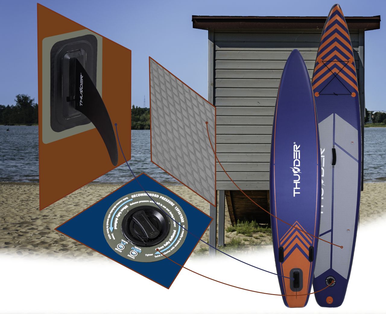 THUNDER OUTDOOR - STEEL RED XXL SUP BOARD - SUP DESZKA KIEGÉSZÍTŐKKEL - 365 X 75 X 15 CM