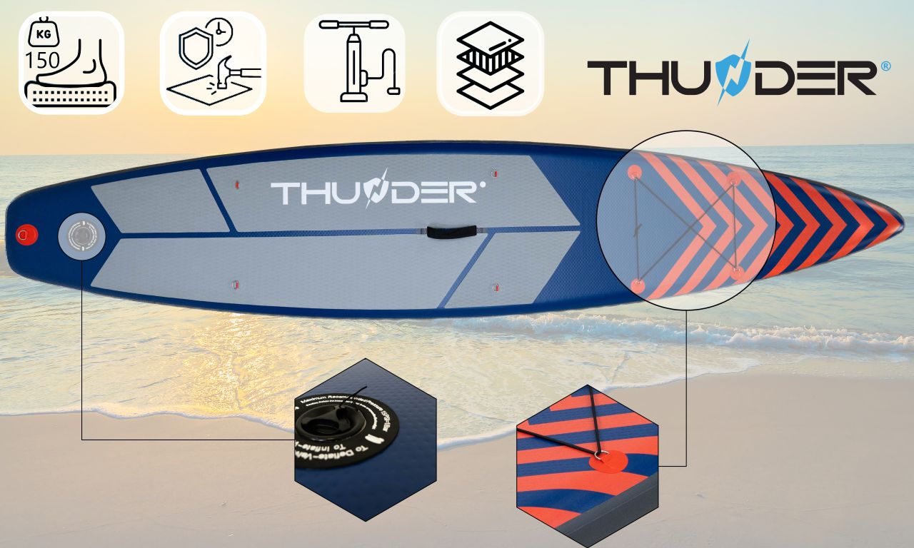 THUNDER OUTDOOR - STEEL RED XXL SUP BOARD - SUP DESZKA KIEGÉSZÍTŐKKEL - 365 X 75 X 15 CM