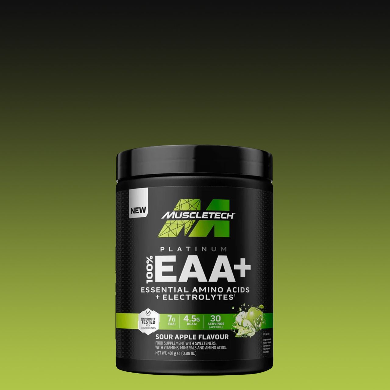 MUSCLETECH - 100% PLATINUM EAA+ ESSENTIAL AMINO ACIDS WITH ELECTROLYTES - 400 G - SOUR APPLE