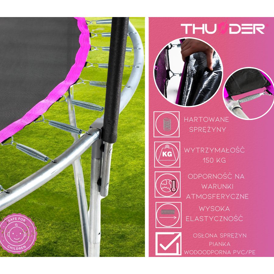 THUNDER OUTDOOR - INSIDE ULTRA 12 FT, PINK - BELSŐ HÁLÓS SPORT TRAMBULIN 374 CM, FEKETE-PINK