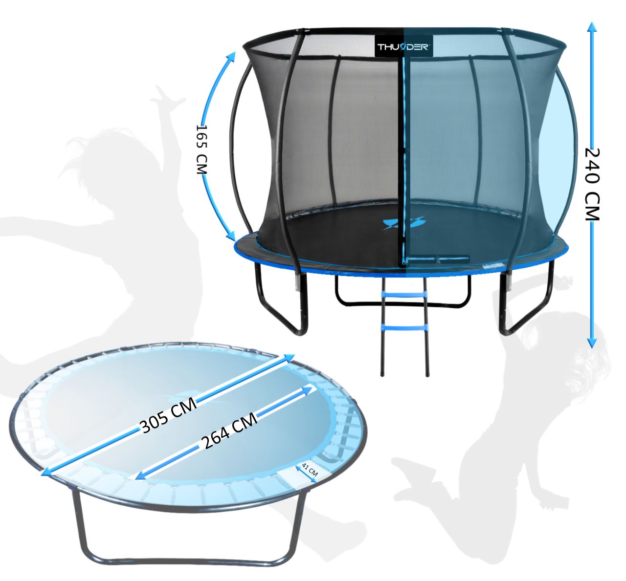 THUNDER OUTDOOR - INSIDE ULTRA 10 FT, BLUE - BELSŐ HÁLÓS SPORT TRAMBULIN 312 CM, FEKETE-KÉK