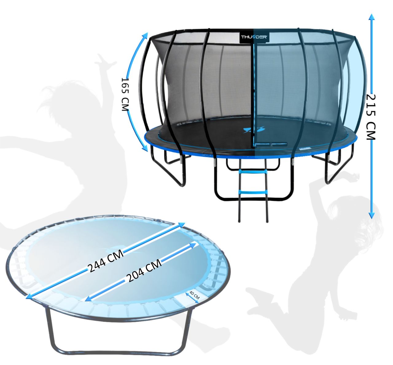 THUNDER OUTDOOR - INSIDE ULTRA 8 FT, BLUE - BELSŐ HÁLÓS SPORT TRAMBULIN 255 CM, FEKETE-KÉK