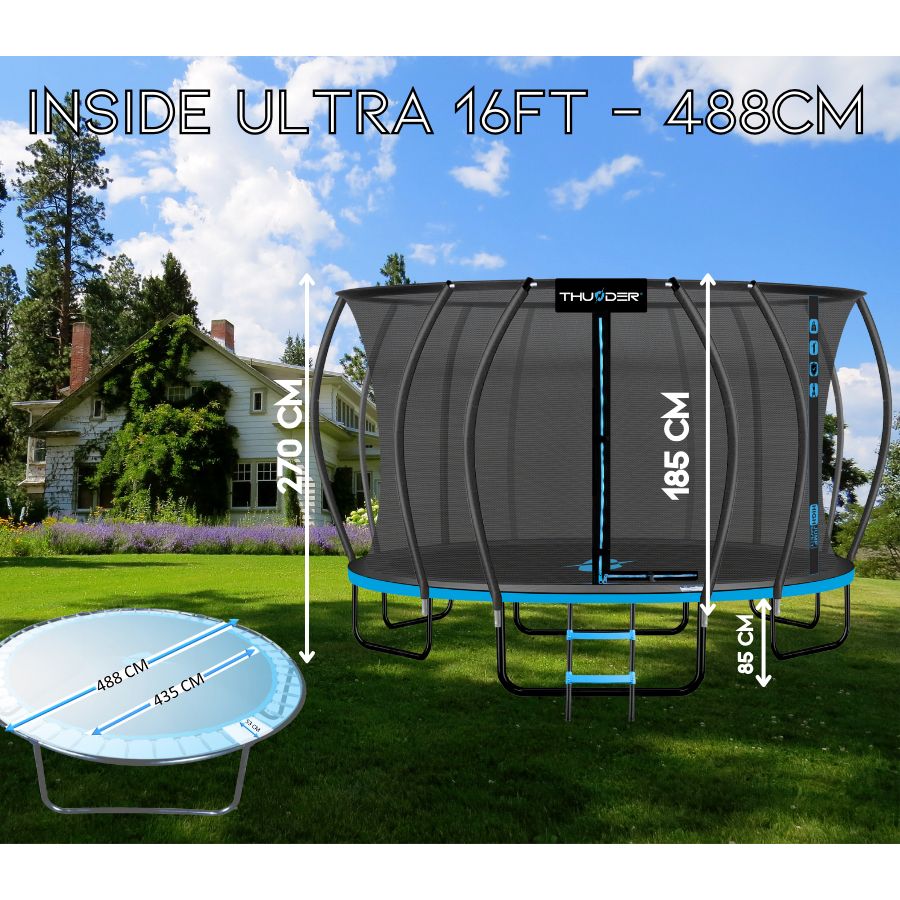 THUNDER OUTDOOR - INSIDE ULTRA 16 FT, BLUE - BELSŐ HÁLÓS SPORT TRAMBULIN 488 CM, FEKETE-KÉK