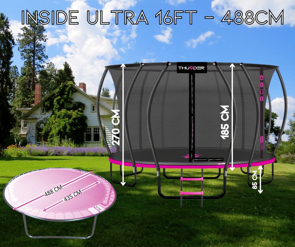 THUNDER OUTDOOR - INSIDE ULTRA 16 FT, PINK - BELSŐ HÁLÓS SPORT TRAMBULIN 488 CM, FEKETE-PINK