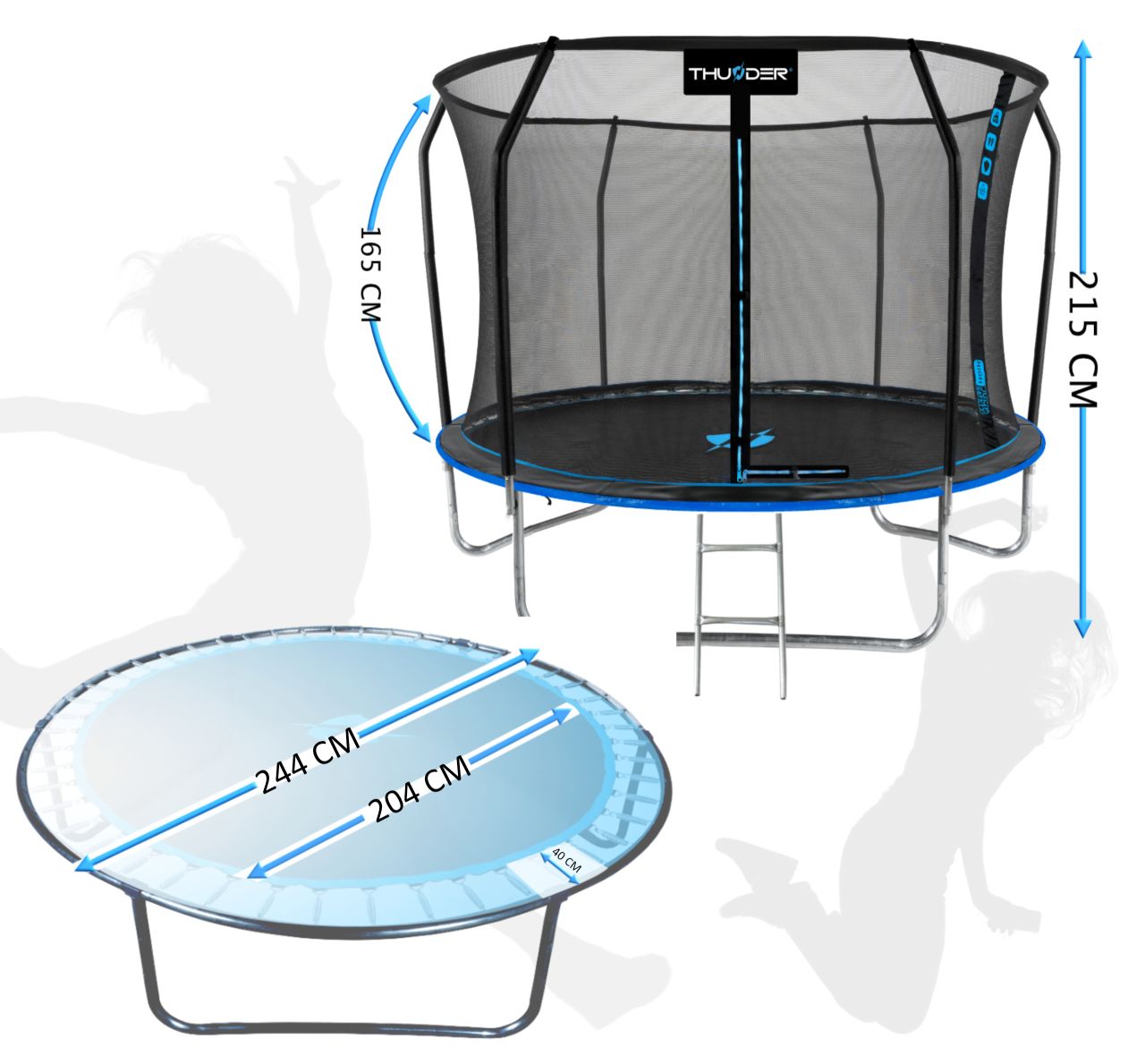 THUNDER OUTDOOR - INSIDE ELITE 8 FT, BLUE - BELSŐ HÁLÓS SPORT TRAMBULIN 255 CM, FEKETE-KÉK