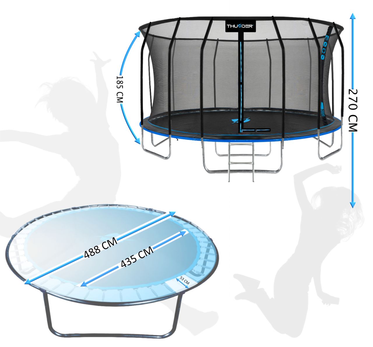 THUNDER OUTDOOR - INSIDE ELITE 16 FT, BLUE - BELSŐ HÁLÓS SPORT TRAMBULIN 488 CM, FEKETE-KÉK