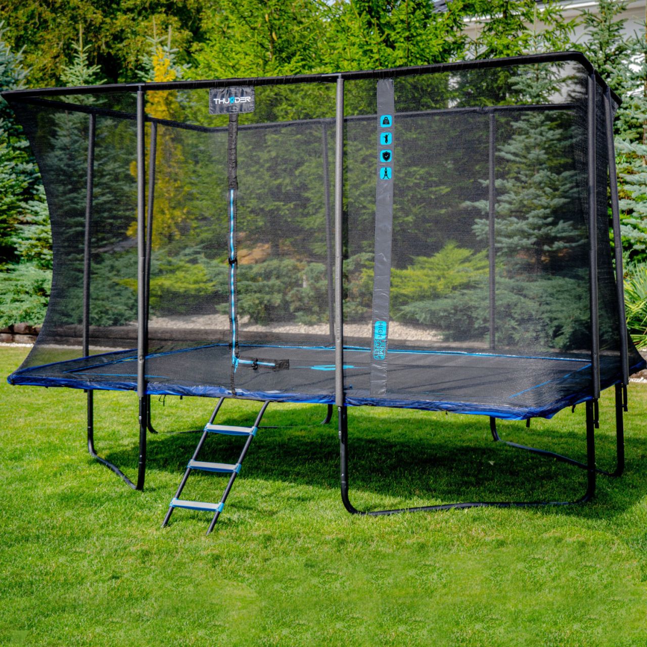 THUNDER OUTDOOR - OUTSIDE PHENOM 10 X 14 FT, BLUE - KÜLSŐ HÁLÓS SPORT TRAMBULIN 305 X 427 CM, FEKETE-KÉK