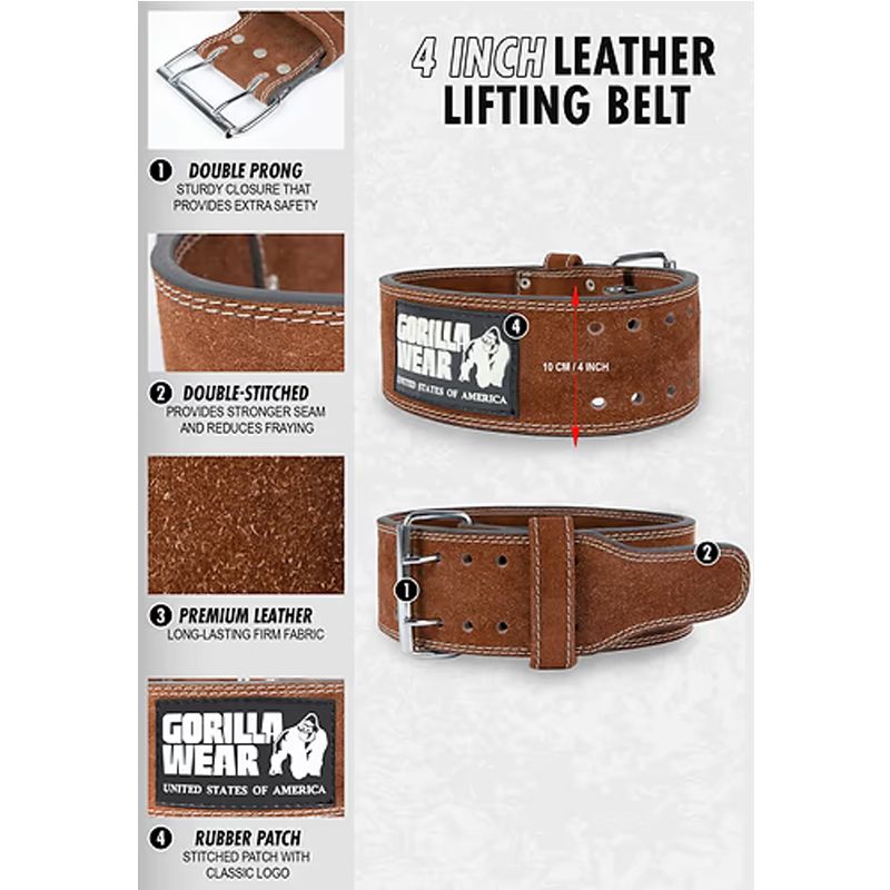 GORILLA WEAR - 4 INCH LEATHER LIFTING BELT - BŐR SÚLYEMELŐ ÖV -  BARNA