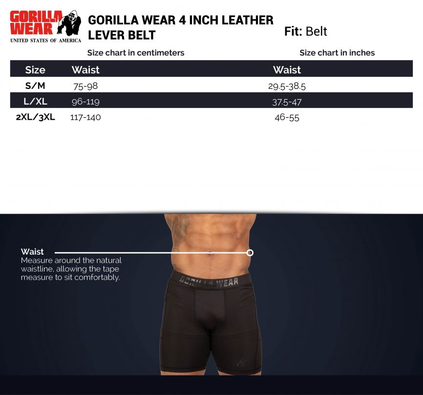GORILLA WEAR - 4 INCH LEATHER  LEVER BELT - BŐR SÚLYEMELŐ ÖV -  FEKETE