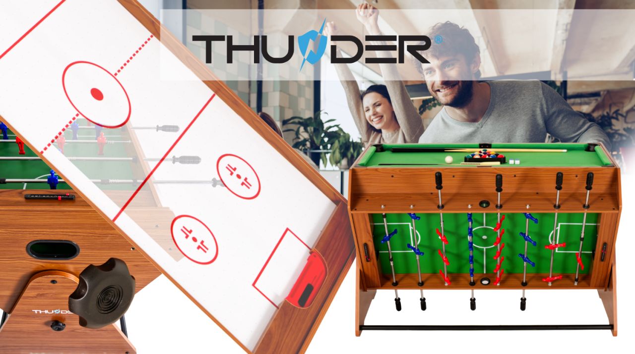 THUNDER - SMART SWIVEL GAME TABLE - FORGÓ JÁTÉKASZTAL 3 AZ 1-BEN