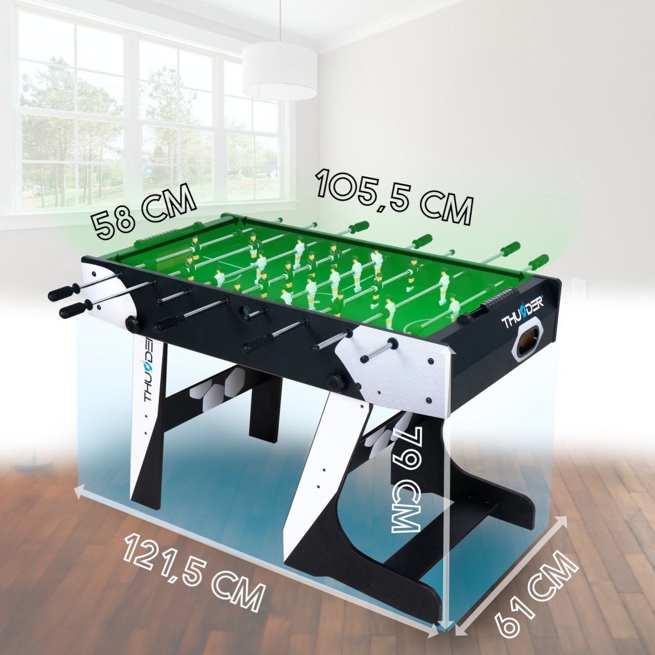 THUNDER - HEXAGON FOOSBALL TABLE - ÖSSZECSUKHATÓ CSOCSÓASZTAL - 121 X 61 X 79 CM