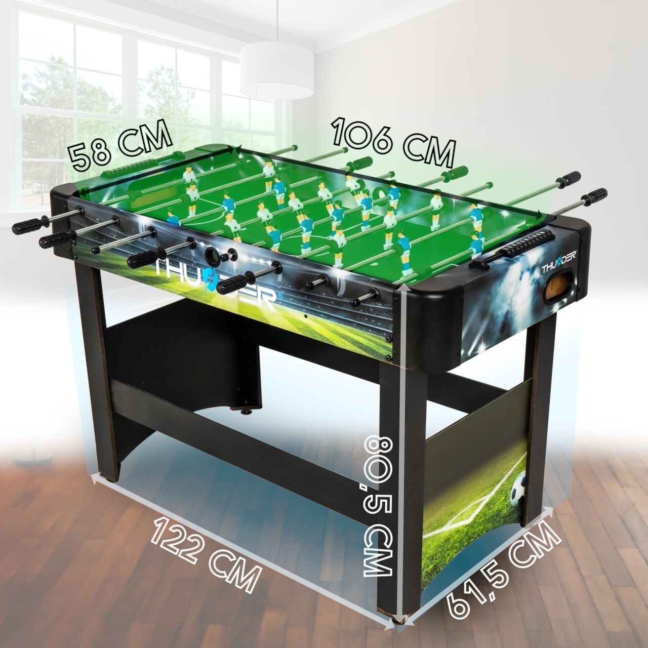 THUNDER - LIGHT FOOSBALL TABLE - KOMPAKT CSOCSÓASZTAL - 122 X 61 X 81 CM