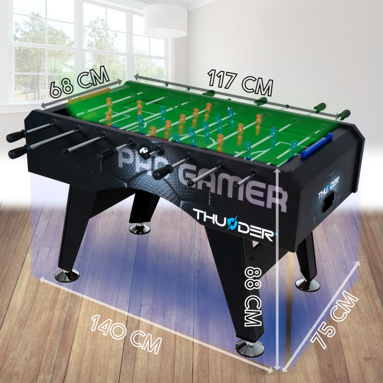 THUNDER - PRO FOOSBALL TABLE - PROFI CSOCSÓASZTAL - 140 X 74 X 88 CM