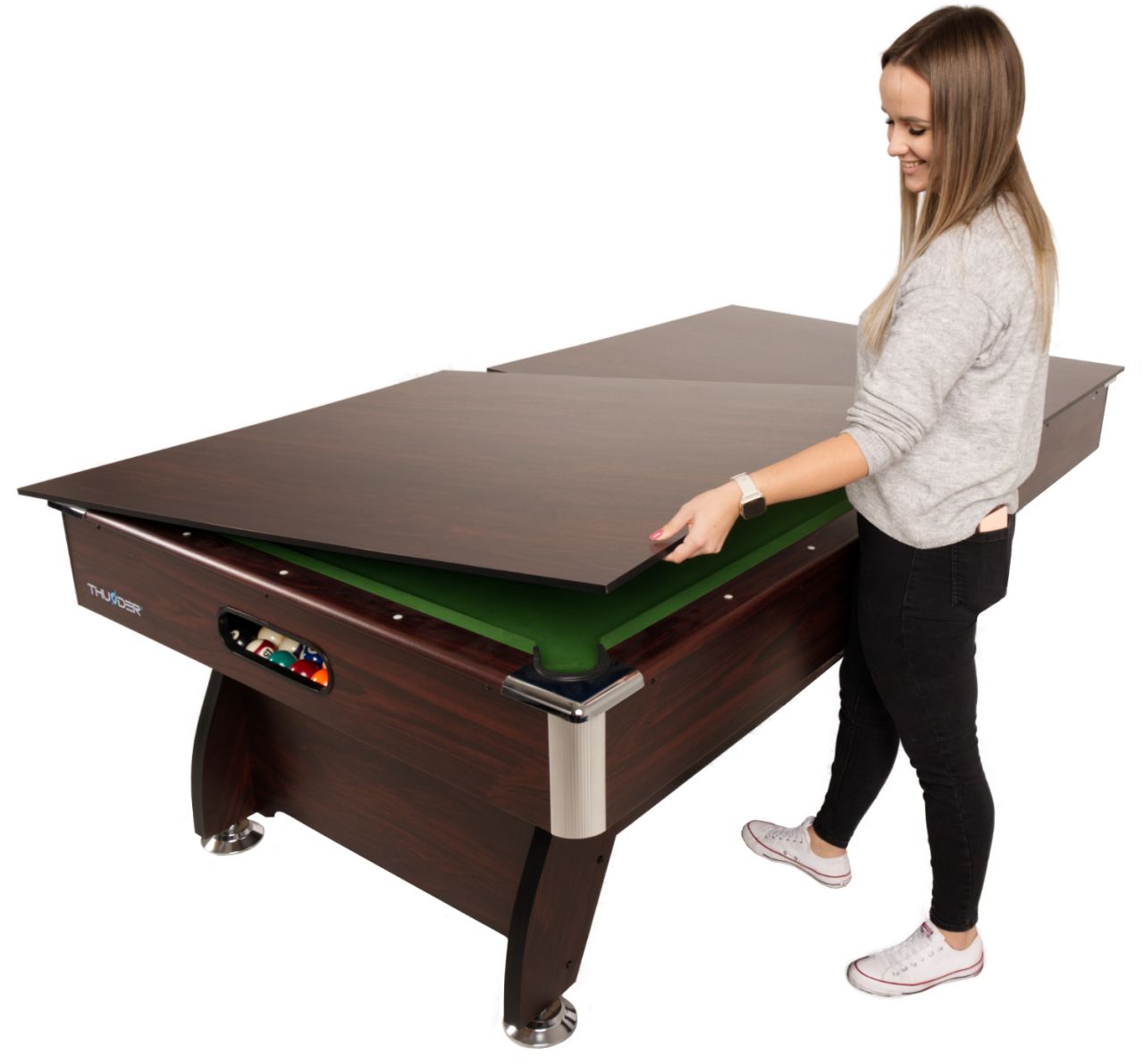 THUNDER - BOLD BROWN 9 FT - BILIÁRDASZTAL TELJES FELSZERELTSÉGGEL - 274 x 142 CM THUNDER - BOLD BROWN 9 FT - BILIÁRDASZTAL TELJES FELSZERELTSÉGGEL - 274 x 142 CM
