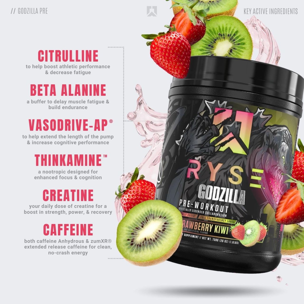 RYSE - GODZILLA PRE-WORKOUT - 846 G - STRAWBERRY KIWI FLAVOR