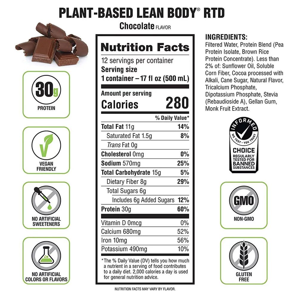 LABRADA - PLANT-BASED LEAN BODY RTD PROTEIN SHAKE - 6 x 500 ML