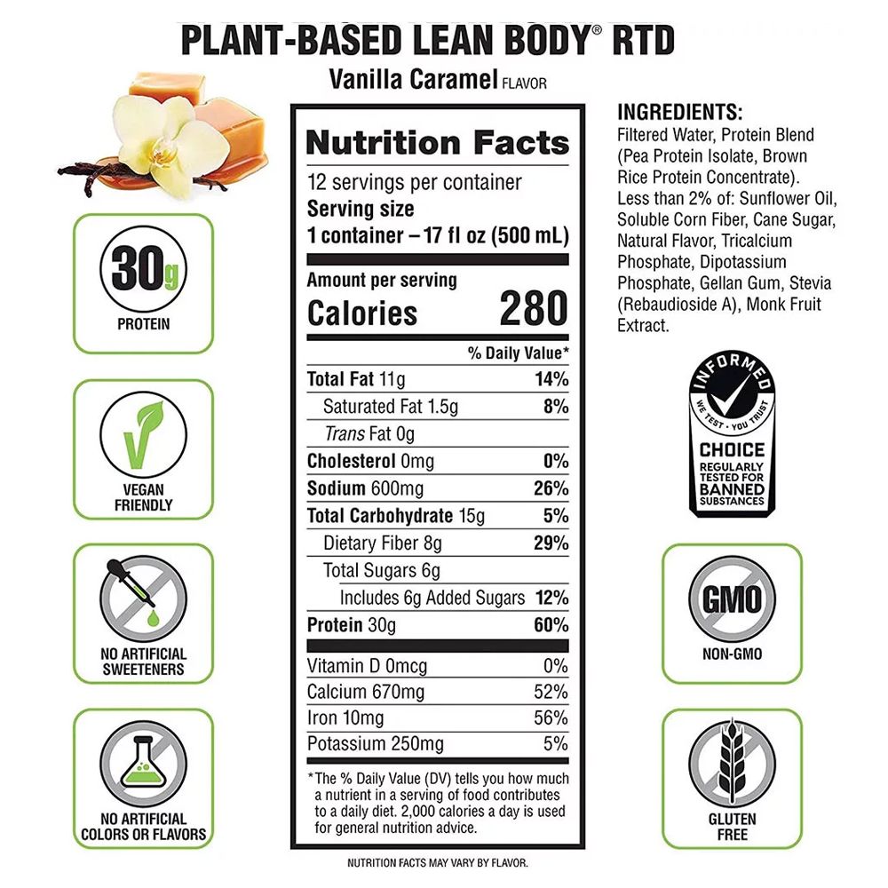 LABRADA - PLANT-BASED LEAN BODY RTD PROTEIN SHAKE - 6 x 500 ML