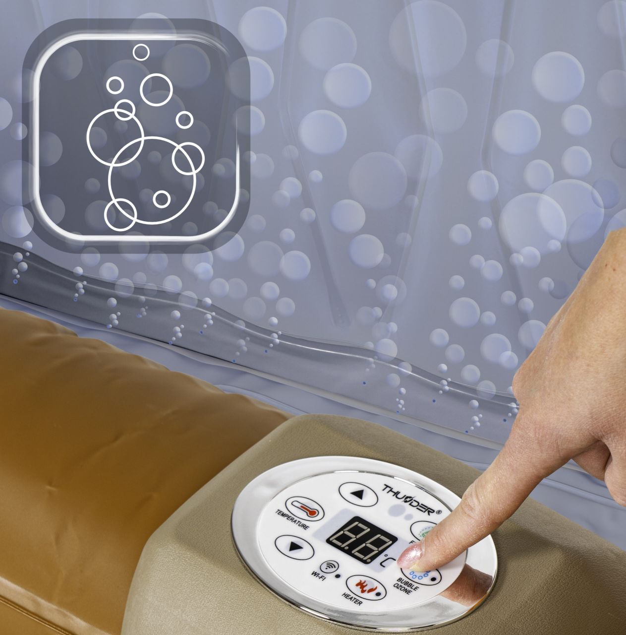 THUNDER - BREVE SPA - VÍZMELEGÍTŐS FELFÚJHATÓ HIDROMASSZÁZS MEDENCE 130 FÚVÓKÁS JACUZZI RENDSZERREL - 185 x 185 x 65 CM THUNDER - BREVE SPA - VÍZMELEGÍTŐS FELFÚJHATÓ HIDROMASSZÁZS MEDENCE 130 FÚVÓKÁS JACUZZI RENDSZERREL - 185 x 185 x 65 CM