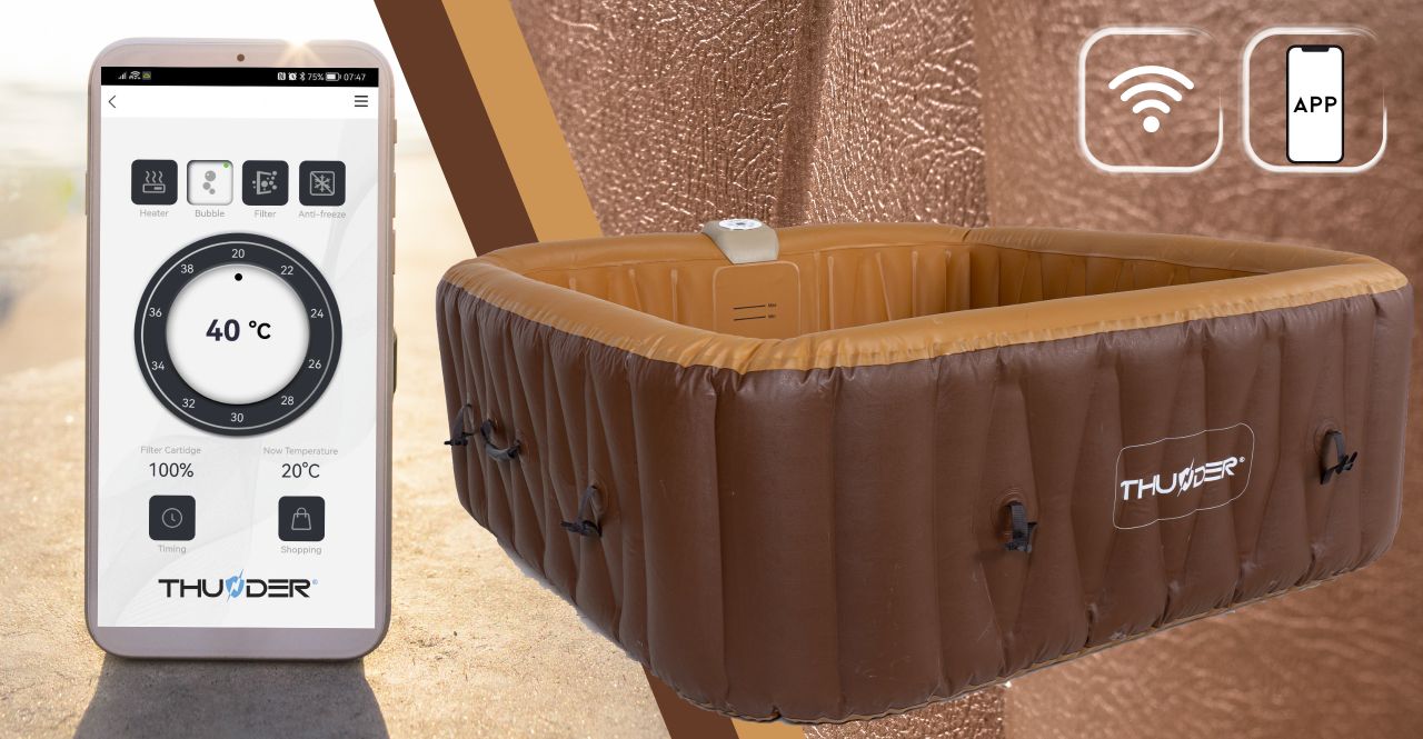 THUNDER - BREVE SPA - VÍZMELEGÍTŐS FELFÚJHATÓ HIDROMASSZÁZS MEDENCE 130 FÚVÓKÁS JACUZZI RENDSZERREL - 185 x 185 x 65 CM THUNDER - BREVE SPA - VÍZMELEGÍTŐS FELFÚJHATÓ HIDROMASSZÁZS MEDENCE 130 FÚVÓKÁS JACUZZI RENDSZERREL - 185 x 185 x 65 CM