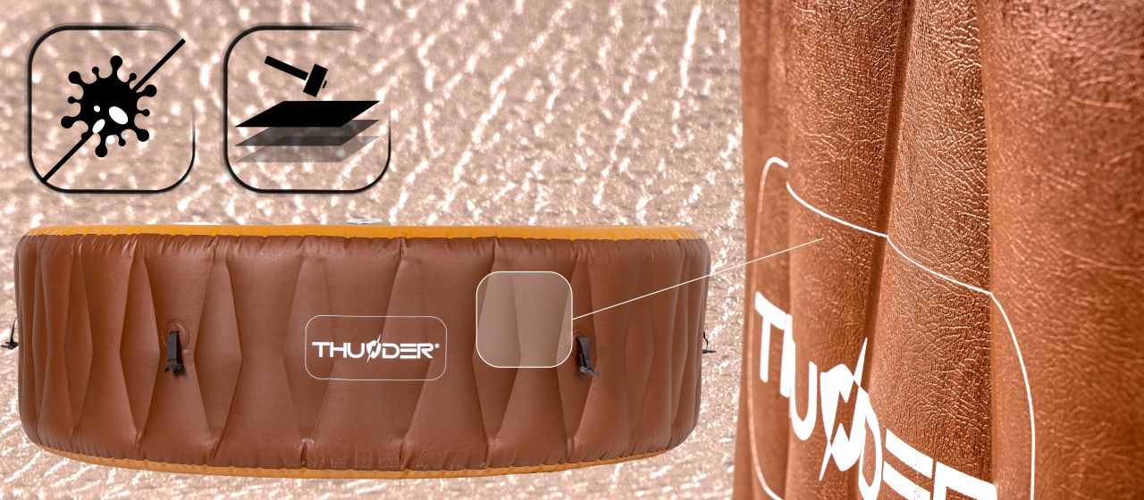 THUNDER - MOCHA SPA - VÍZMELEGÍTŐS FELFÚJHATÓ HIDROMASSZÁZS MEDENCE 130 FÚVÓKÁS JACUZZI RENDSZERREL - 205 x 65 CM THUNDER - MOCHA SPA - VÍZMELEGÍTŐS FELFÚJHATÓ HIDROMASSZÁZS MEDENCE 130 FÚVÓKÁS JACUZZI RENDSZERREL - 205 x 65 CM