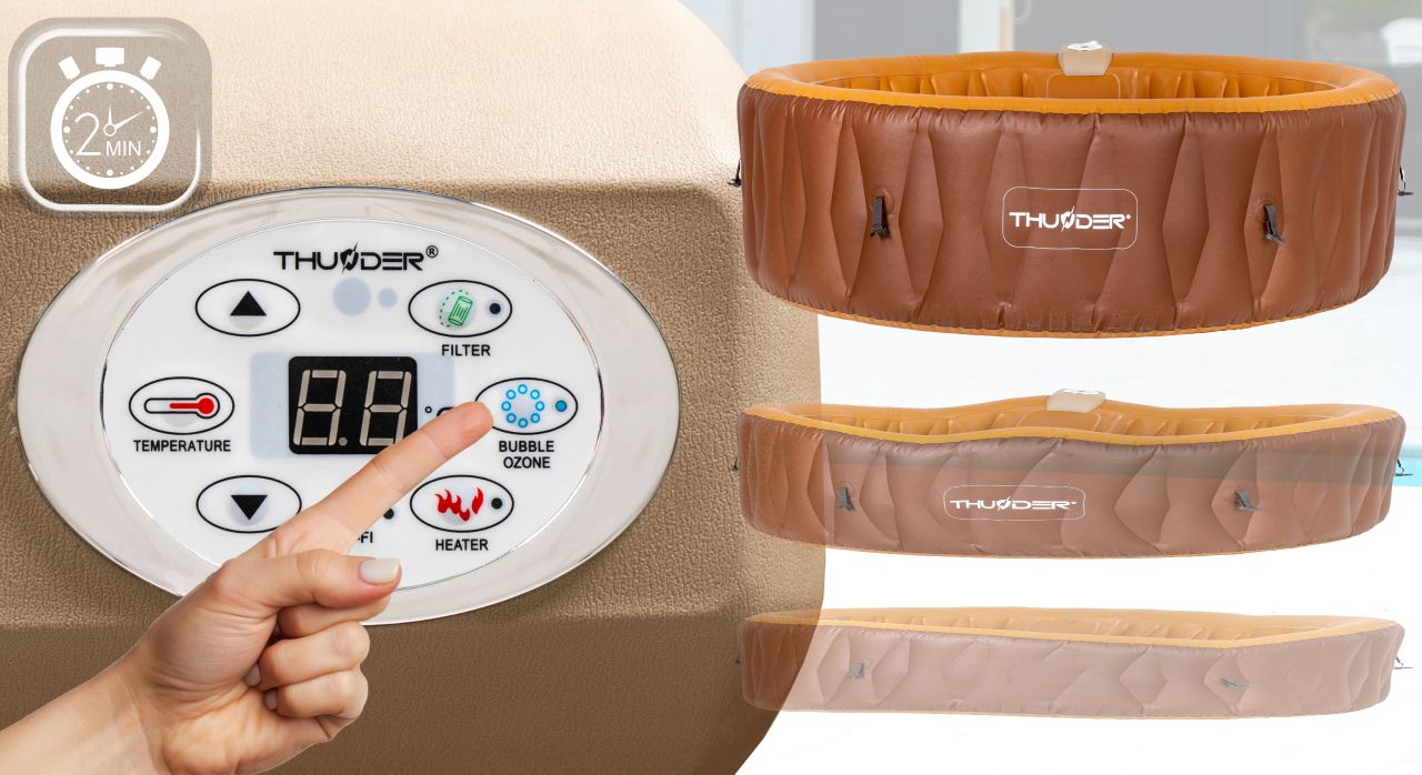 THUNDER - MOCHA SPA - VÍZMELEGÍTŐS FELFÚJHATÓ HIDROMASSZÁZS MEDENCE 130 FÚVÓKÁS JACUZZI RENDSZERREL - 205 x 65 CM THUNDER - MOCHA SPA - VÍZMELEGÍTŐS FELFÚJHATÓ HIDROMASSZÁZS MEDENCE 130 FÚVÓKÁS JACUZZI RENDSZERREL - 205 x 65 CM