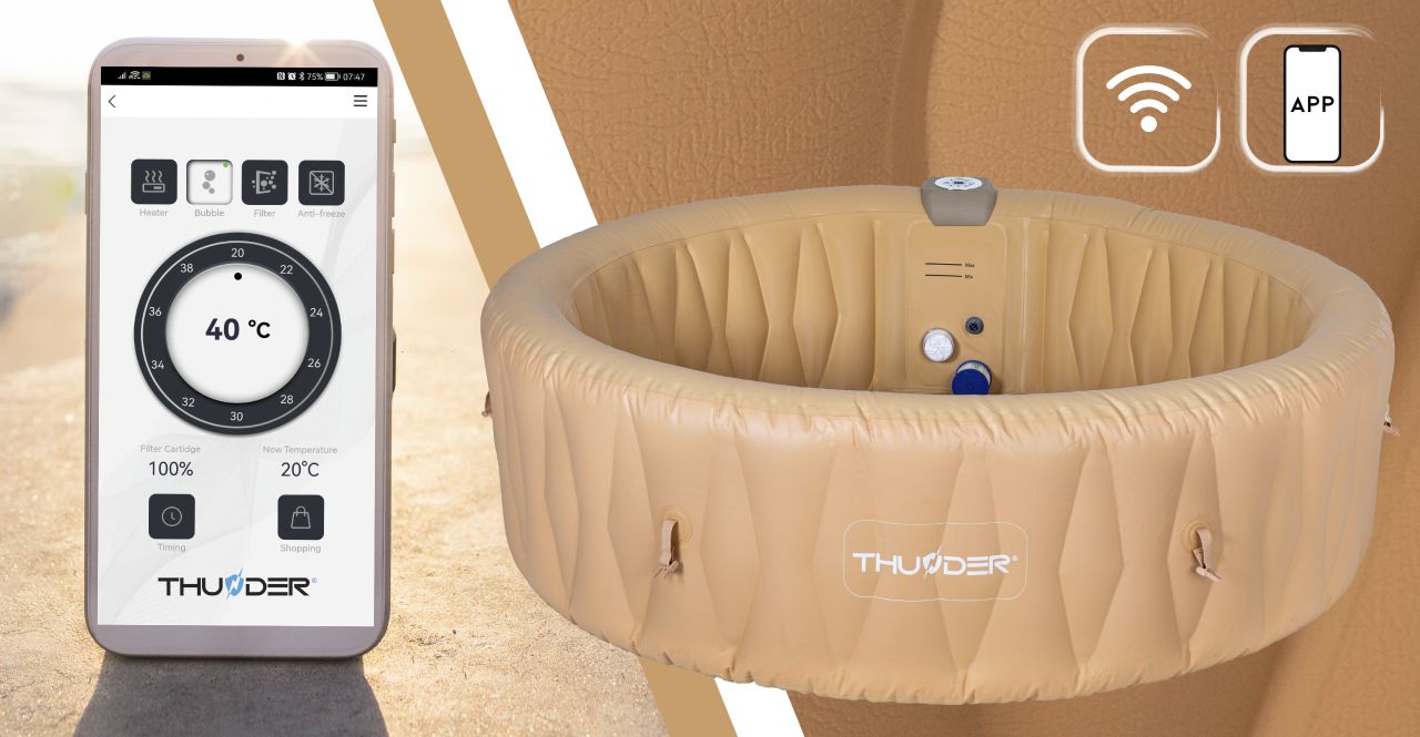 THUNDER - LATTE SPA - VÍZMELEGÍTŐS FELFÚJHATÓ HIDROMASSZÁZS MEDENCE 130 FÚVÓKÁS JACUZZI RENDSZERREL - 205 x 65 CM THUNDER - LATTE SPA - VÍZMELEGÍTŐS FELFÚJHATÓ HIDROMASSZÁZS MEDENCE 130 FÚVÓKÁS JACUZZI RENDSZERREL - 205 x 65 CM