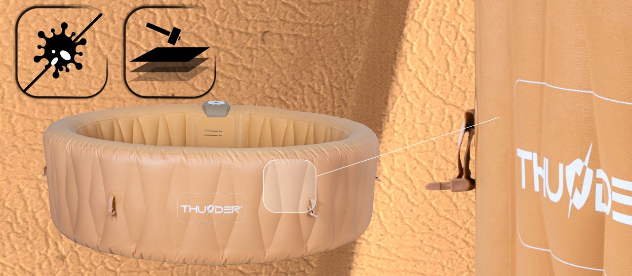 THUNDER - LATTE SPA - VÍZMELEGÍTŐS FELFÚJHATÓ HIDROMASSZÁZS MEDENCE 130 FÚVÓKÁS JACUZZI RENDSZERREL - 205 x 65 CM THUNDER - LATTE SPA - VÍZMELEGÍTŐS FELFÚJHATÓ HIDROMASSZÁZS MEDENCE 130 FÚVÓKÁS JACUZZI RENDSZERREL - 205 x 65 CM