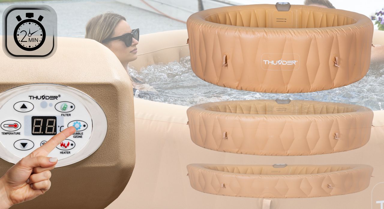 THUNDER - LATTE SPA - VÍZMELEGÍTŐS FELFÚJHATÓ HIDROMASSZÁZS MEDENCE 130 FÚVÓKÁS JACUZZI RENDSZERREL - 205 x 65 CM THUNDER - LATTE SPA - VÍZMELEGÍTŐS FELFÚJHATÓ HIDROMASSZÁZS MEDENCE 130 FÚVÓKÁS JACUZZI RENDSZERREL - 205 x 65 CM