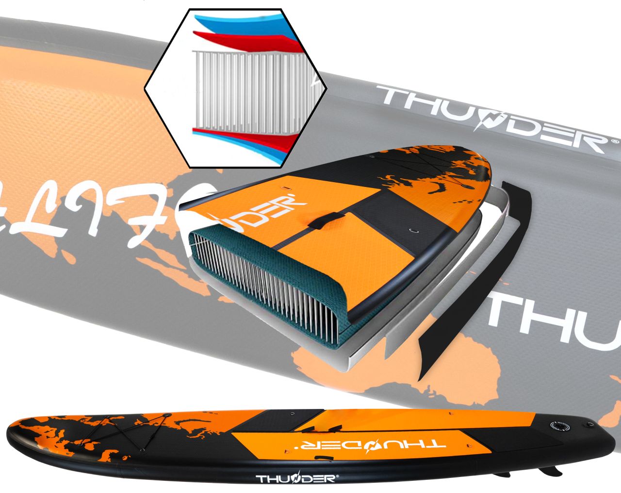 THUNDER OUTDOOR - CALIFORNIA XXL SUP BOARD - SUP DESZKA KIEGÉSZÍTŐKKEL - 365 X 75 X 15 CM THUNDER OUTDOOR - CALIFORNIA XXL SUP BOARD - SUP DESZKA KIEGÉSZÍTŐKKEL - 365 X 75 X 15 CM