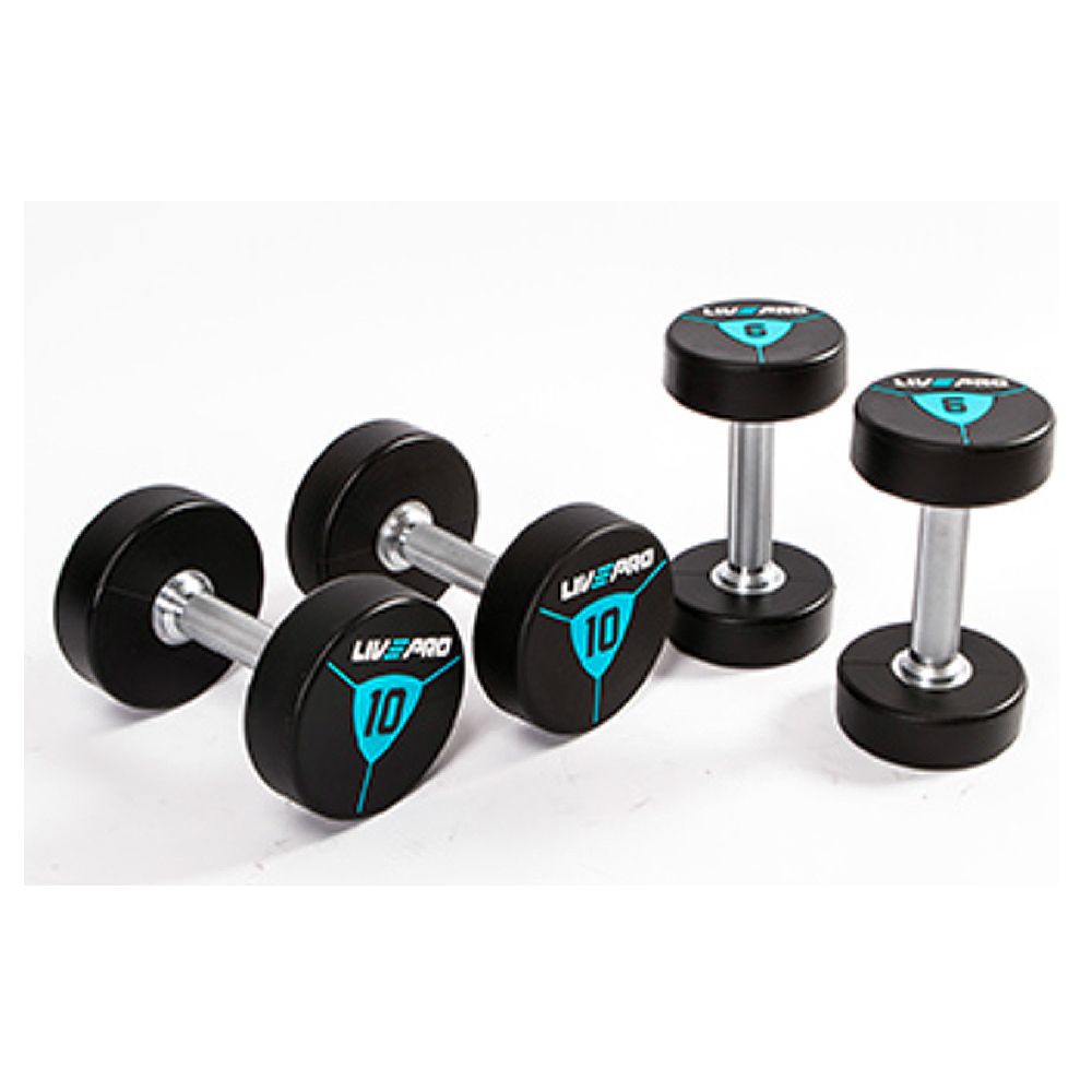 LIVEPRO - PREMIUM URETHANE DUMBBELLS SET- EDZŐTERMI KÉZISÚLYZÓ SZETT 22-40 kg LIVEPRO - PREMIUM URETHANE DUMBBELLS SET- EDZŐTERMI KÉZISÚLYZÓ SZETT 22-40 kg